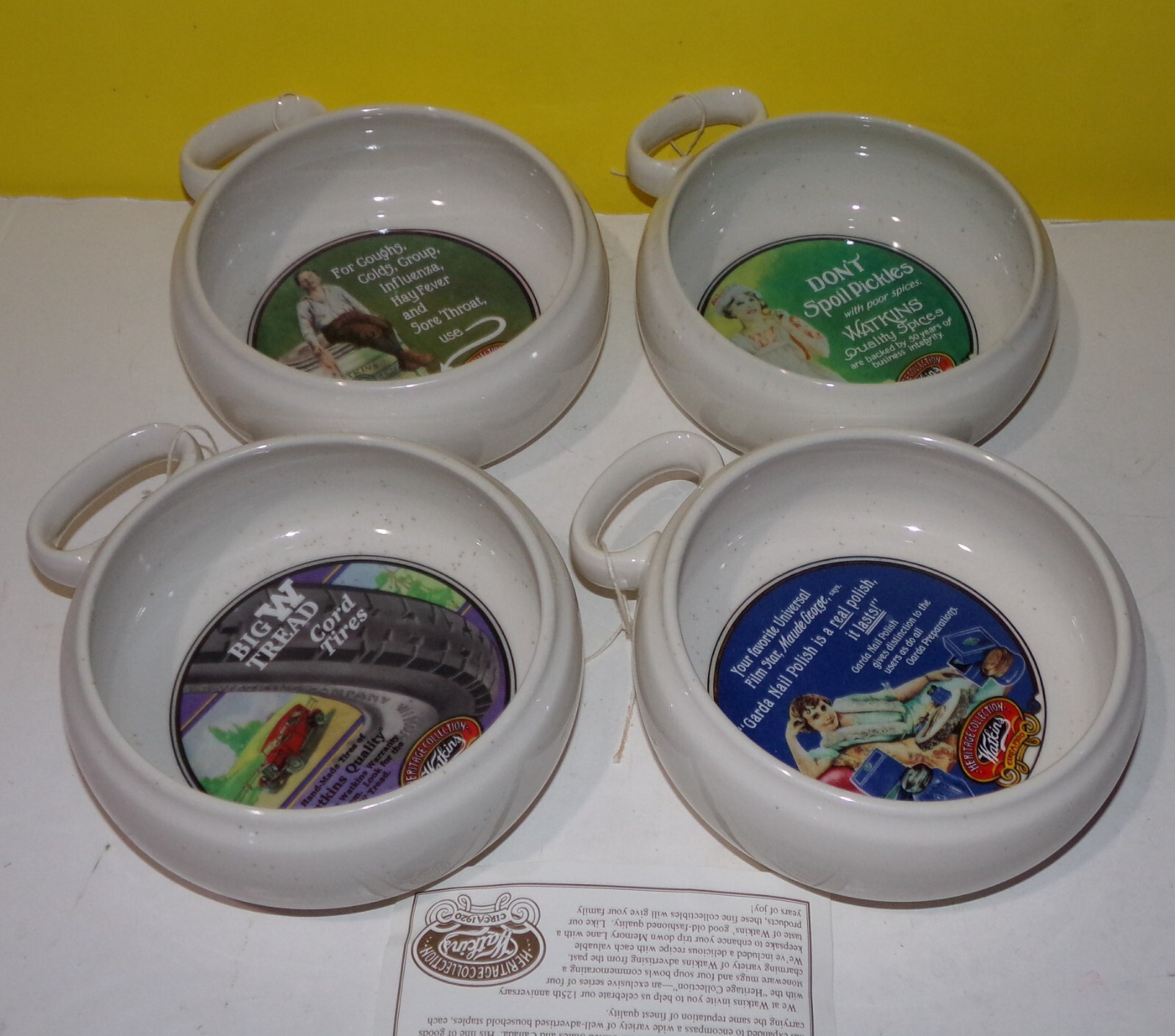 Vintage Watkins Soup Bowls Heritage Collection Circa 1920 Set of 4 New Unused