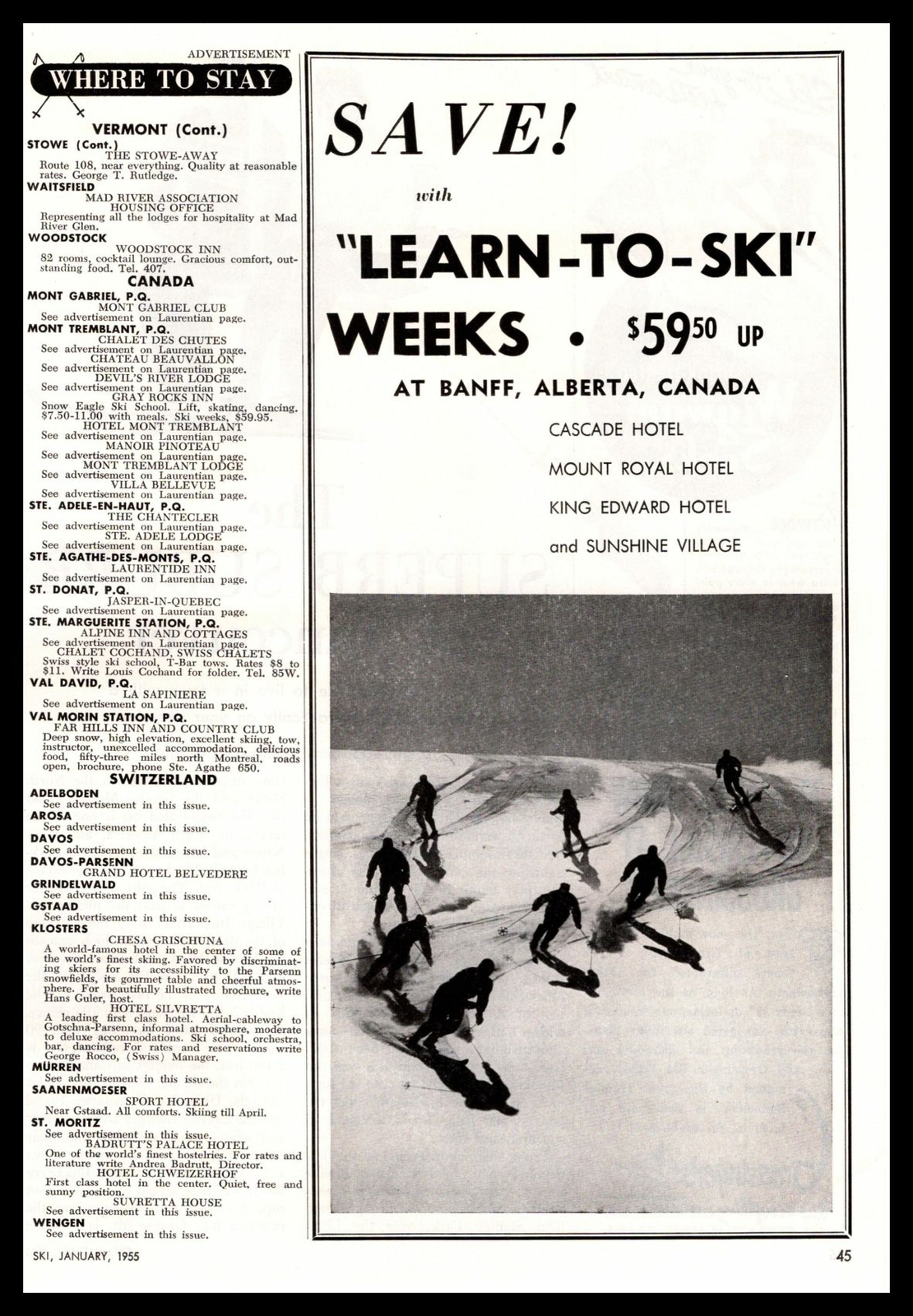1955 Banff Alberta Canada Cascade Mount Royal King Edward Hotel Vintage Print Ad