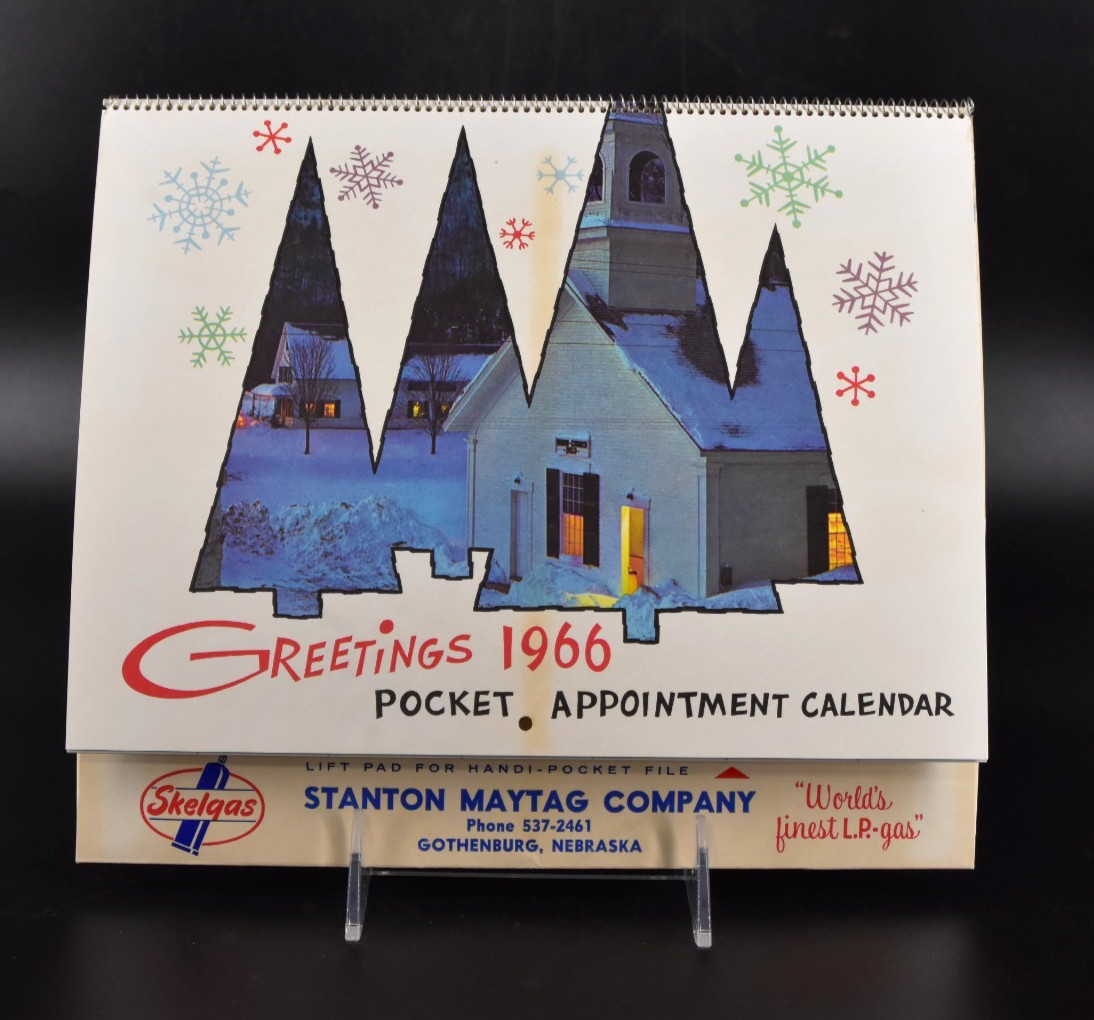 VTG Pocket Appt Calendar 1966 Stanton Maytag Gothenburg, NE Skelgas Advertising