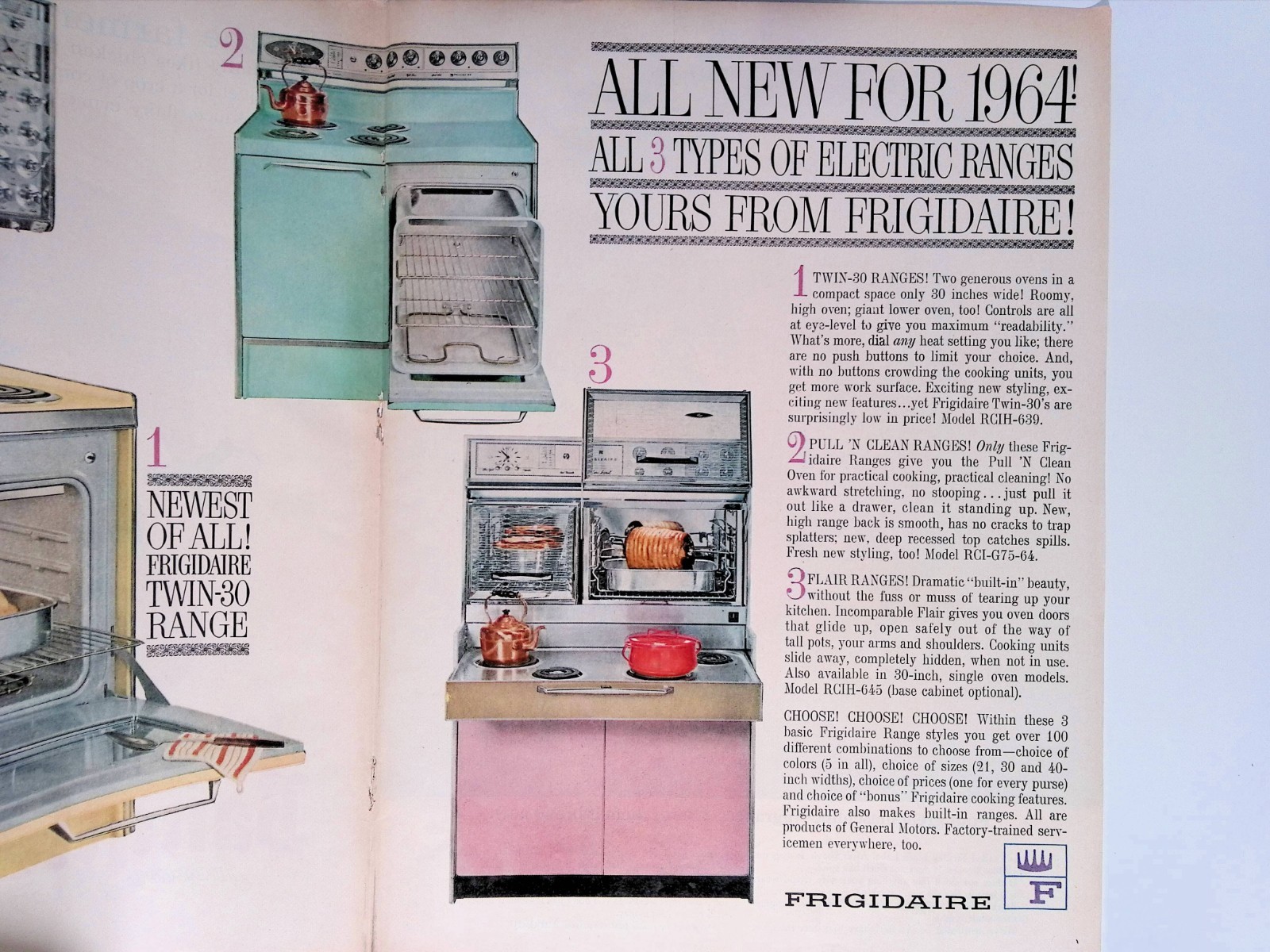 1963 Frigidaire Twin-30 Ranges Refrigerator Vintage Print Ad Life Nov 22 two pgs