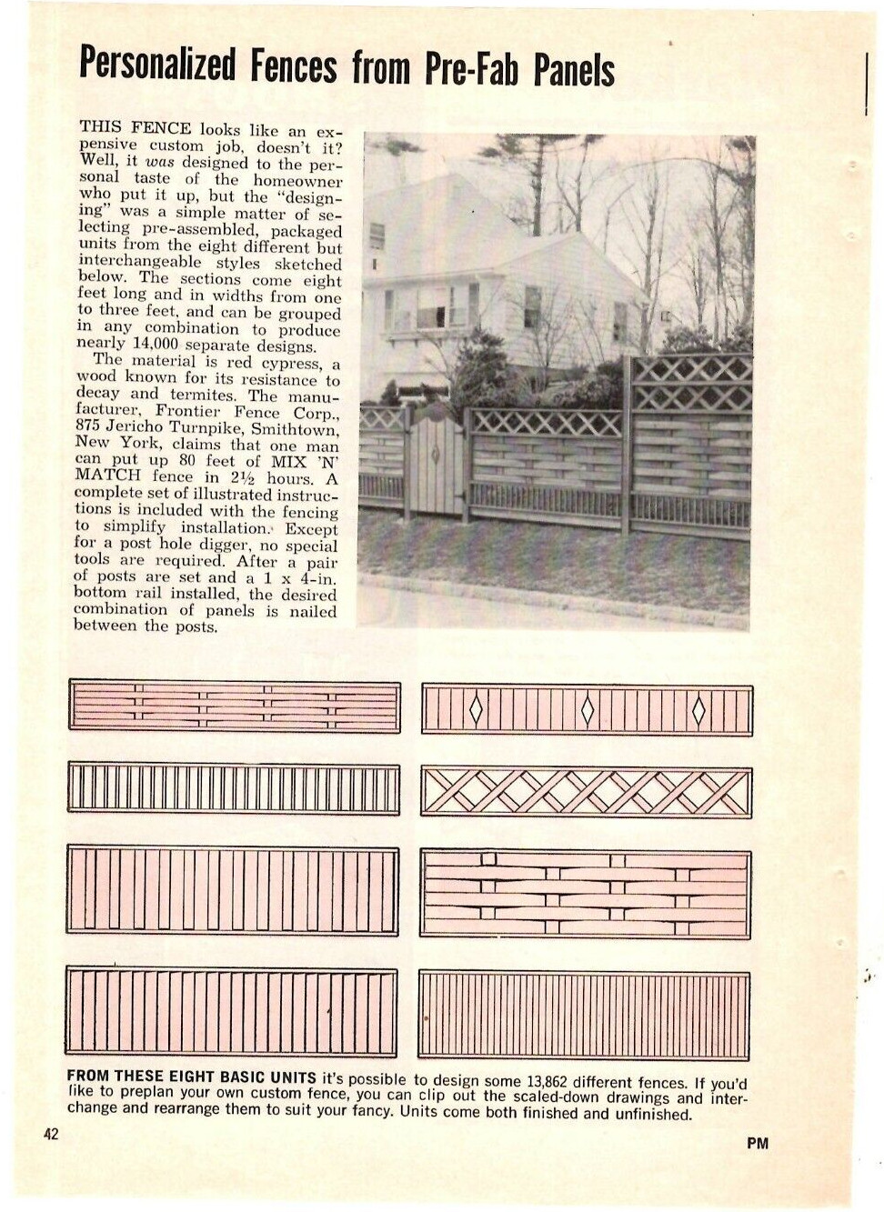 1965 Print Ad Frontier Fence Corp Personalized Fences from Pre-Fab Panels