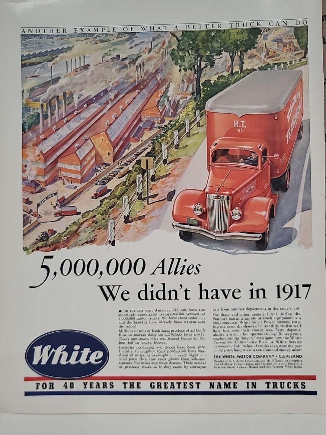 1942 White Motor Company Fortune WW2 Print Ad Q3 Trucks Allies War Homefront