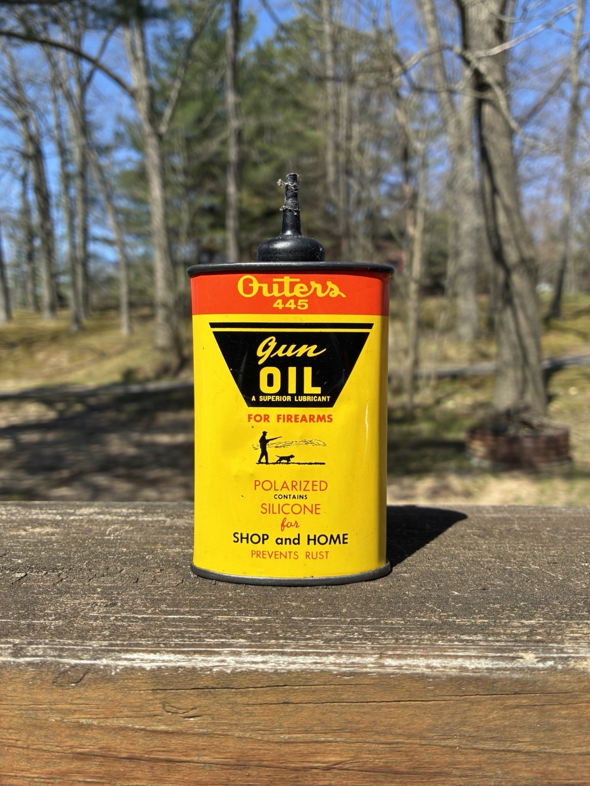 Vintage “OUTERS” No. 445 Gun Oil 3oz Advertising Tin Oil Can – NICE