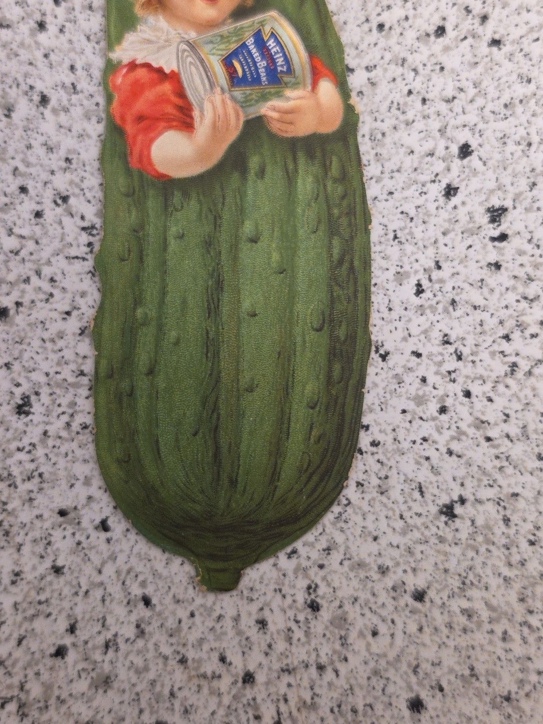 1890s Heinz Pickle Shaped Victorian Trade Card Die Cut Baked Beans Pittsburgh