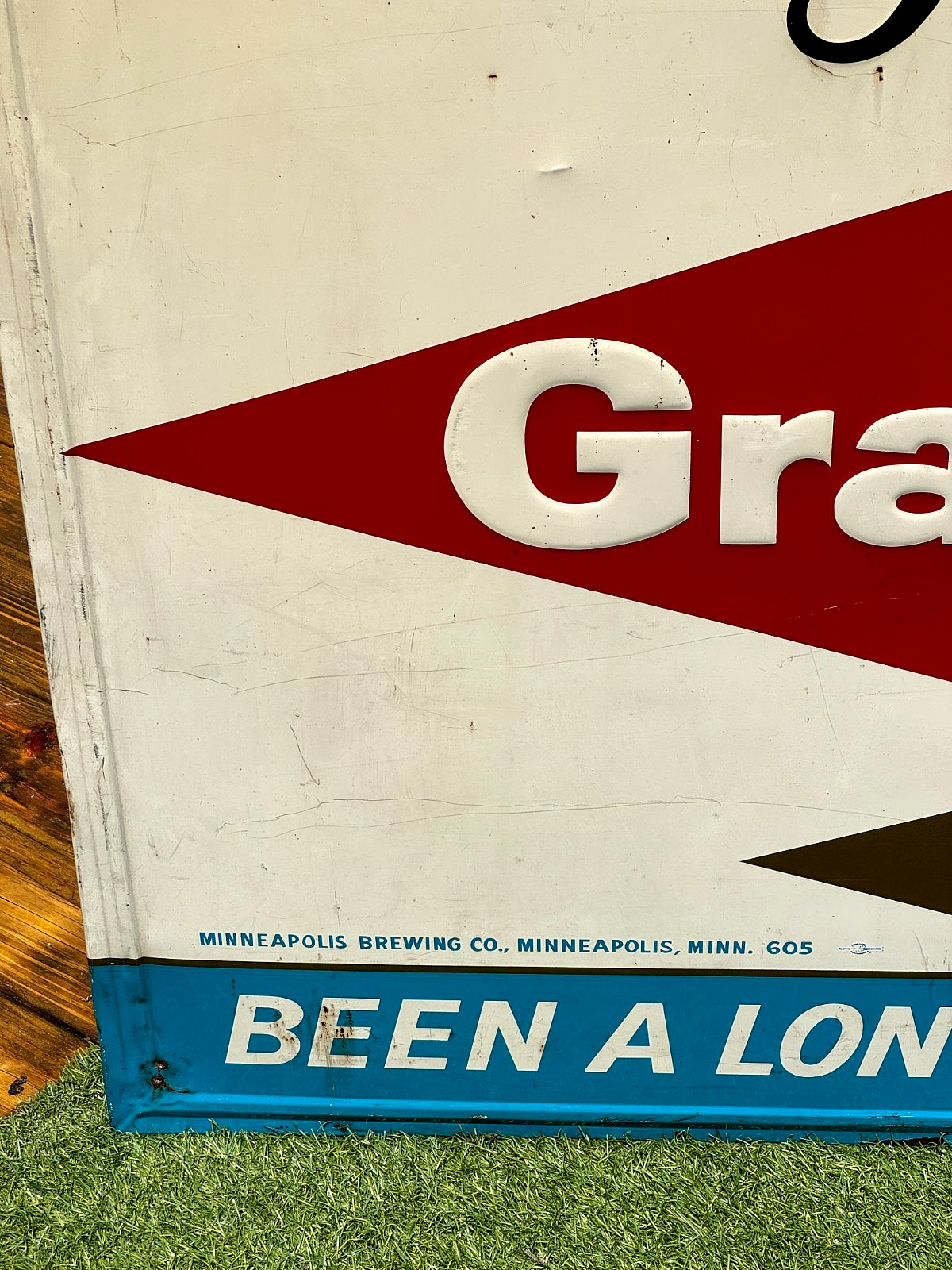 Vintage Old Grain Belt Large Premium Beer Metal Sign 58×46 wood back/ Hamms