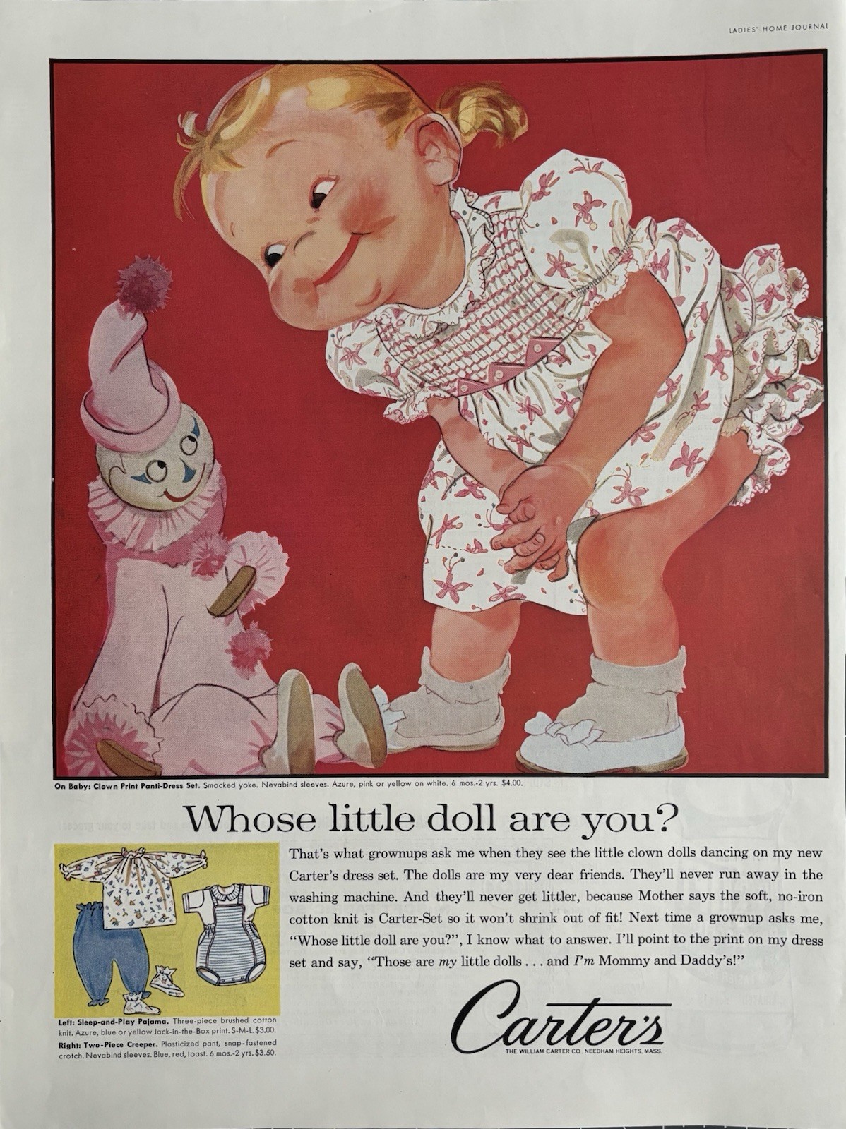 1958 Carter’s Original Vintage Advertisement Children’s Clothes Baby Girl Ad
