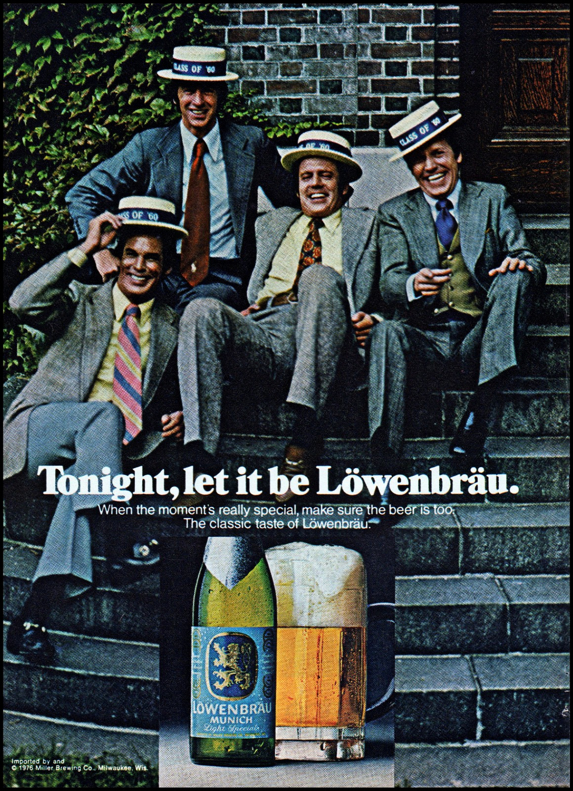 1975 Löwenbräu Beer Munich Brewery Class reunion photo retro print ad S52