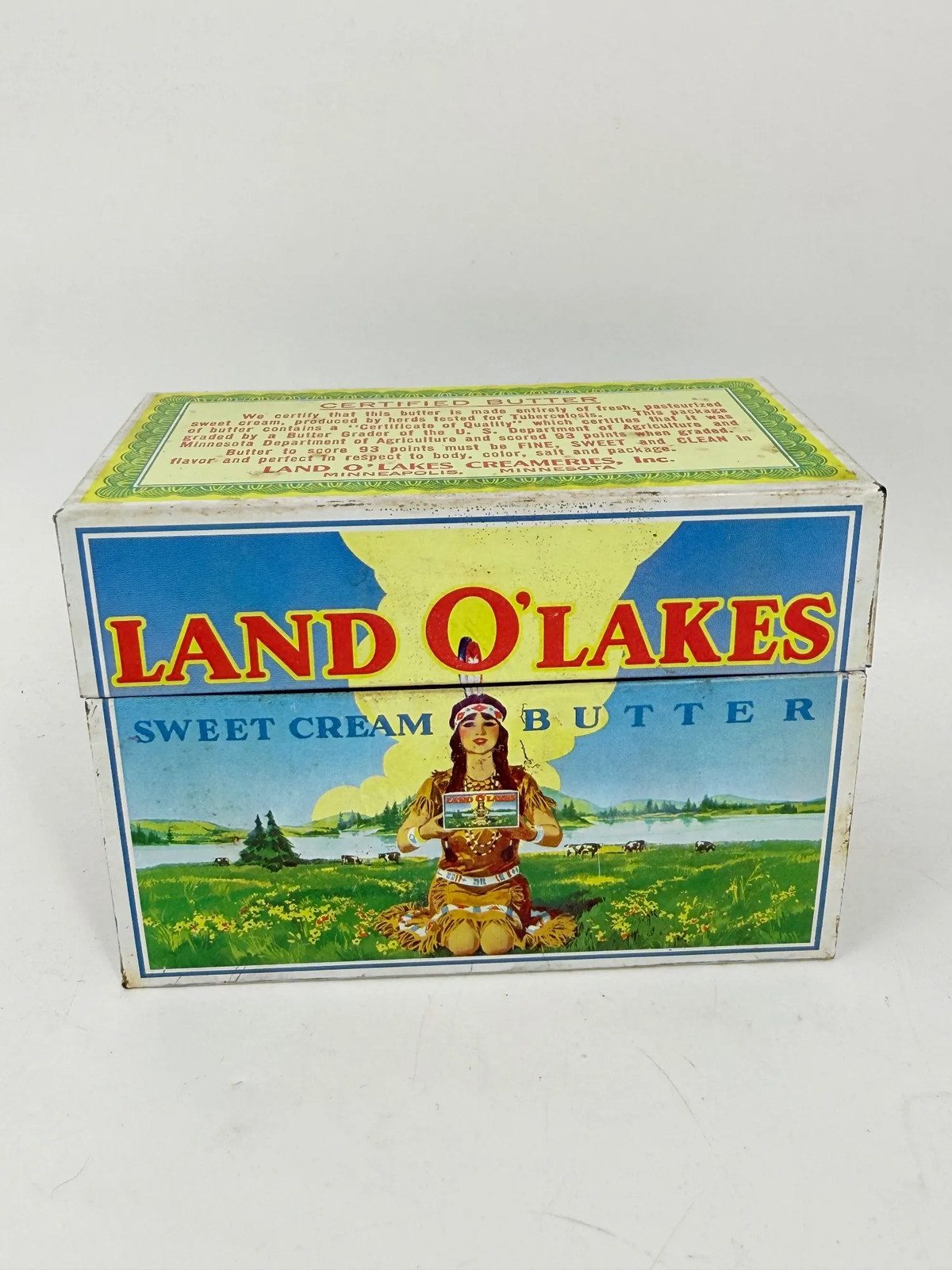 Land O Lakes Vintage Recipe Box Tin Handwritten Full of Recipes Advertising