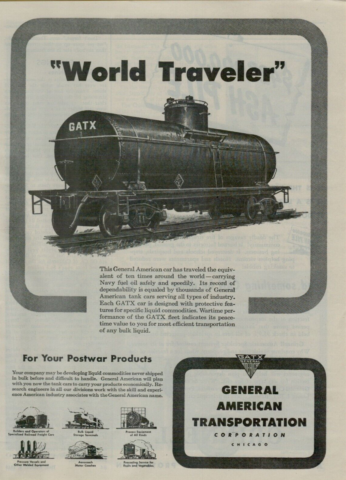 1945 General American Transportation Tank Cars Navy Fuel World VINTAGE PRINT AD