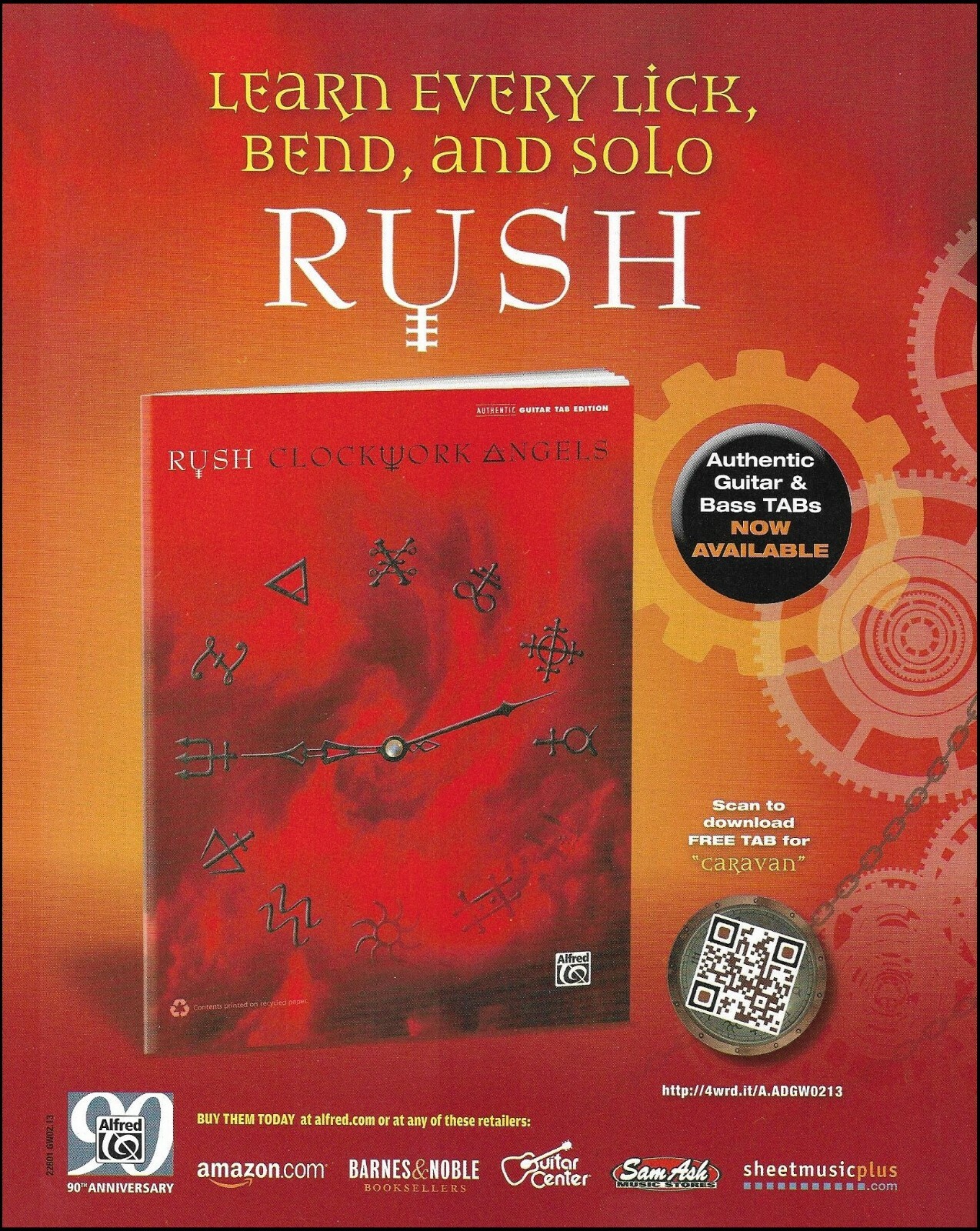 Rush (band) 2013 Clockwork Angels guitar tabs book advertisement 8 x 11 ad print