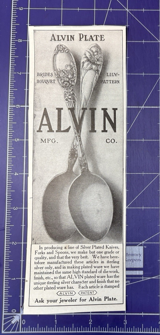 1909 PRINT AD ALVIN SILVER PLATE BRIDES LILY BOUQUET PATTERN