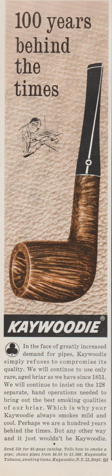 1966 Kaywoodie Tobacco Smoking Pipes – 100 Years Behind The Times – Print Ad Art