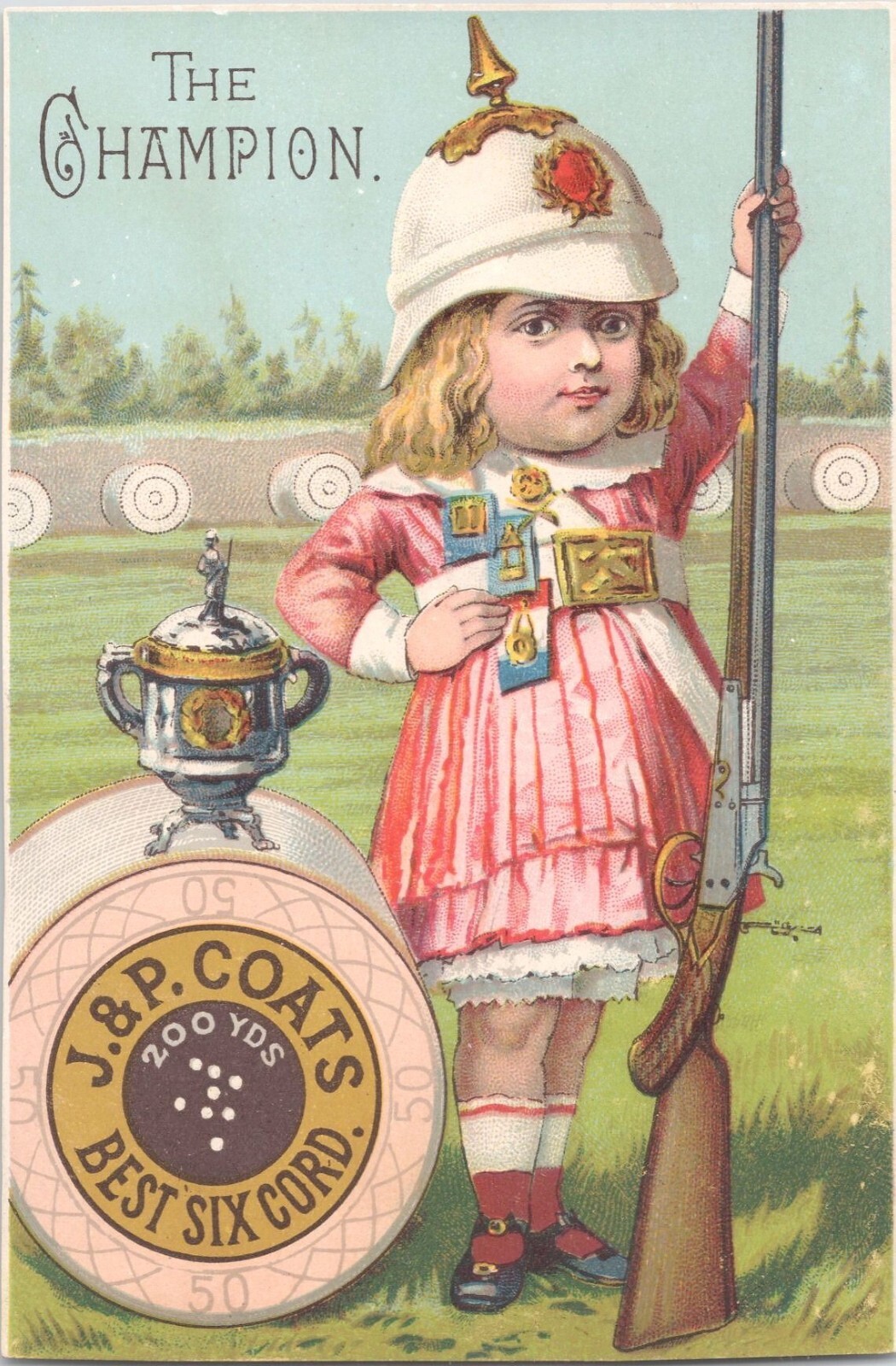 J & P COATS Best Six Cord Sewing Thread – Antique 1880s Victorian Trade Card