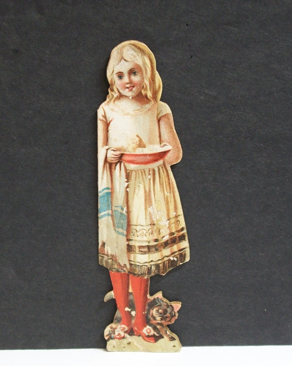 Antique Mclaughlins Coffee Paper Doll Girl Black Cat Trade Card Victorian 1800s