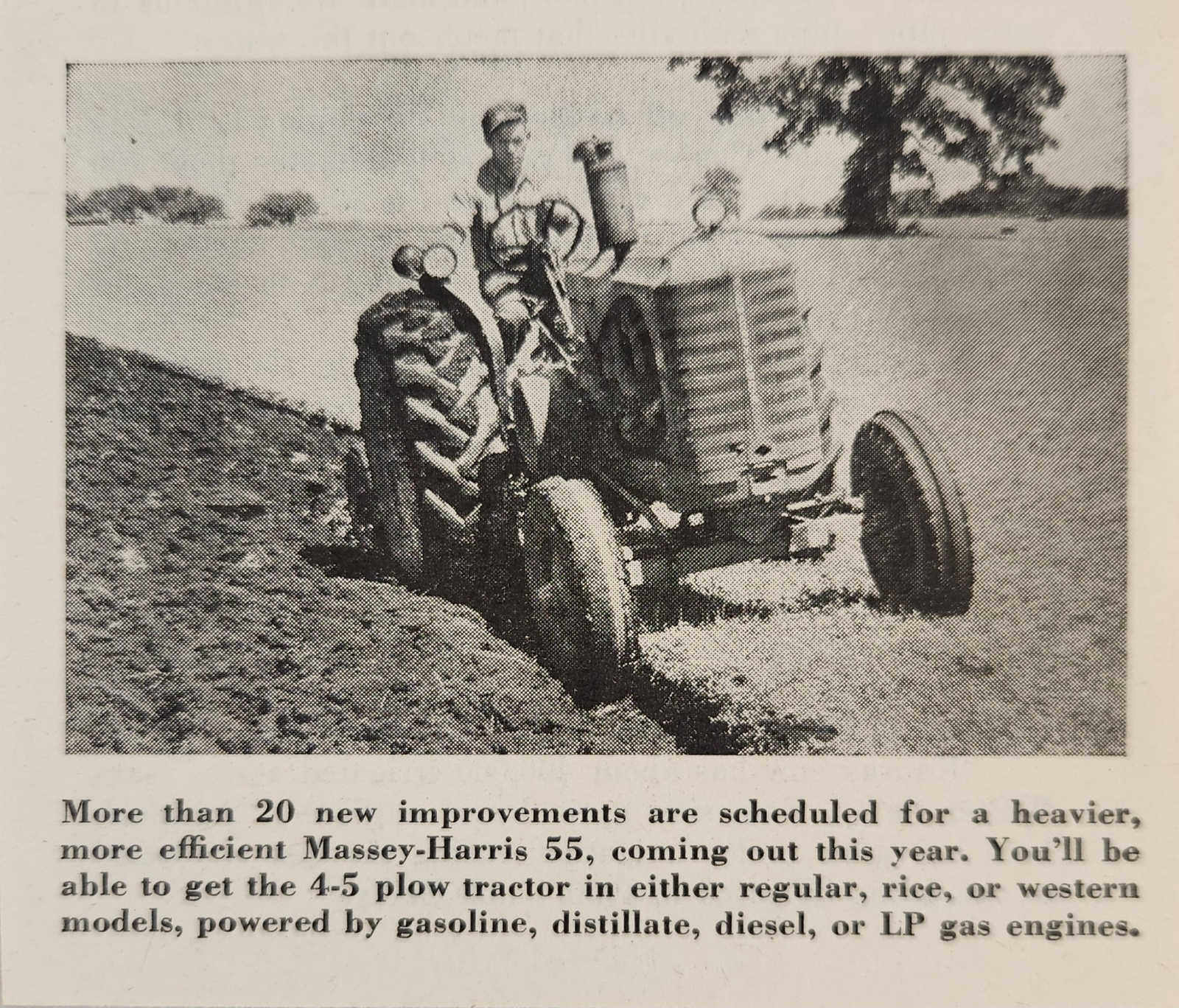 1955 Magazine Photo Massey-Harris 55 Tractors 4-5 Plows in Farm Field