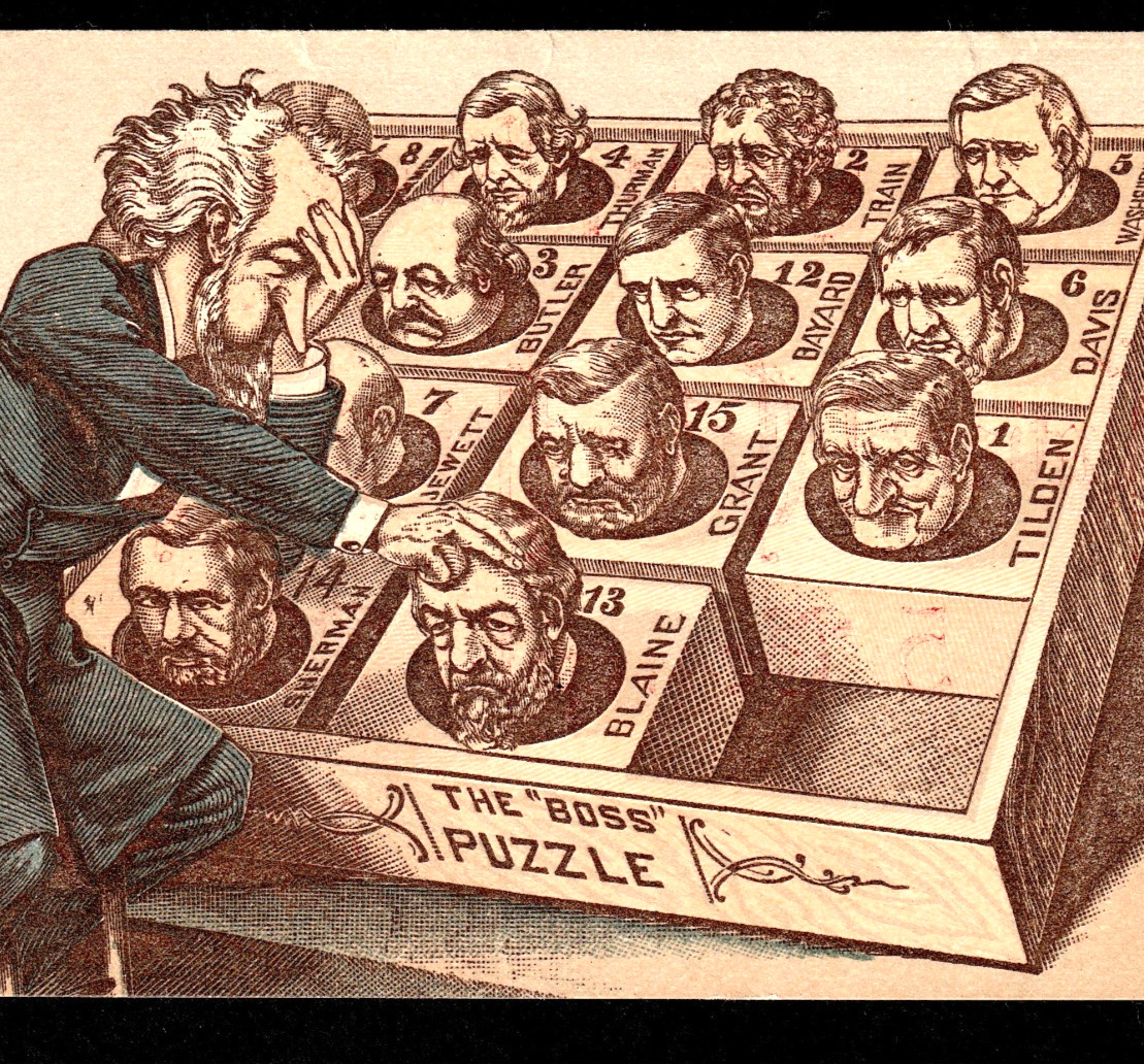 RARE Grant 1880 Great Presidential Boss Puzzle Patriotic Sam Loyd Toy Trade Card