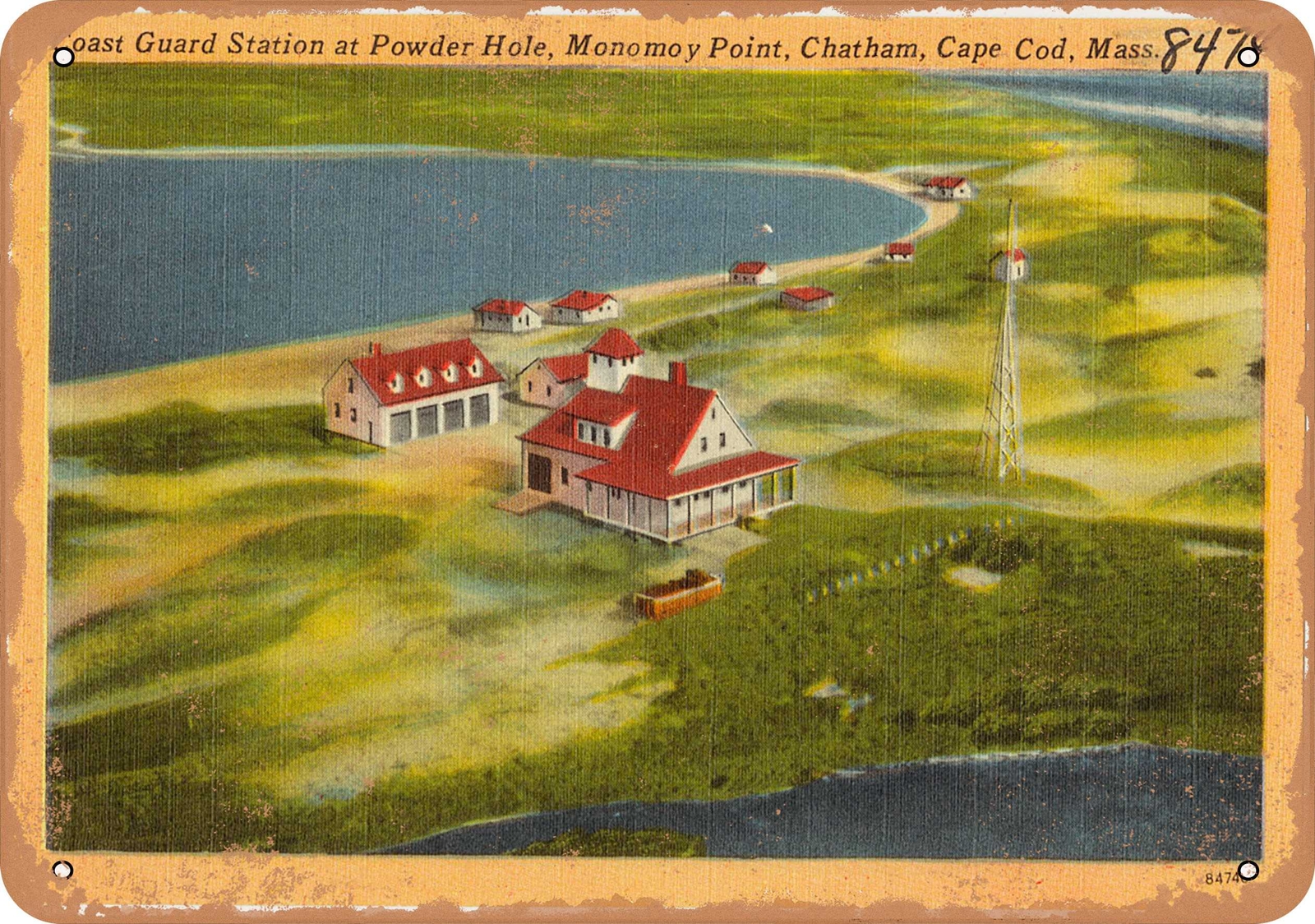 METAL SIGN – Massachusetts Postcard – Coast Guard Station at Powder Hole, Monom