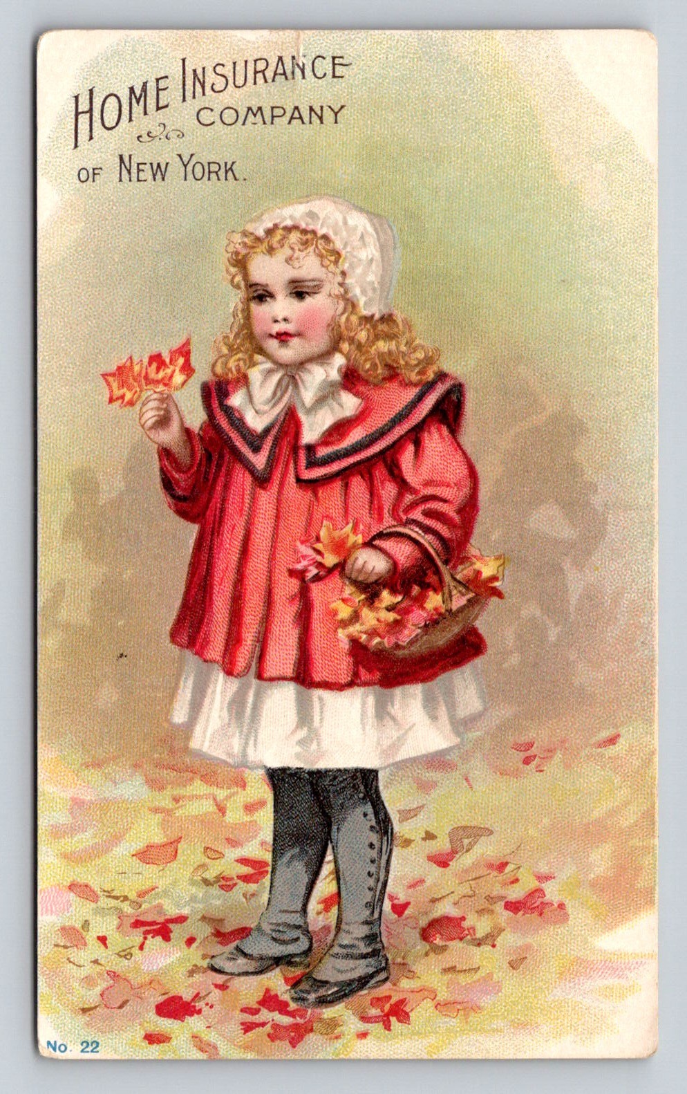 1899 Home insurance Co of New York Broadway Girl Financial Trade Card P894