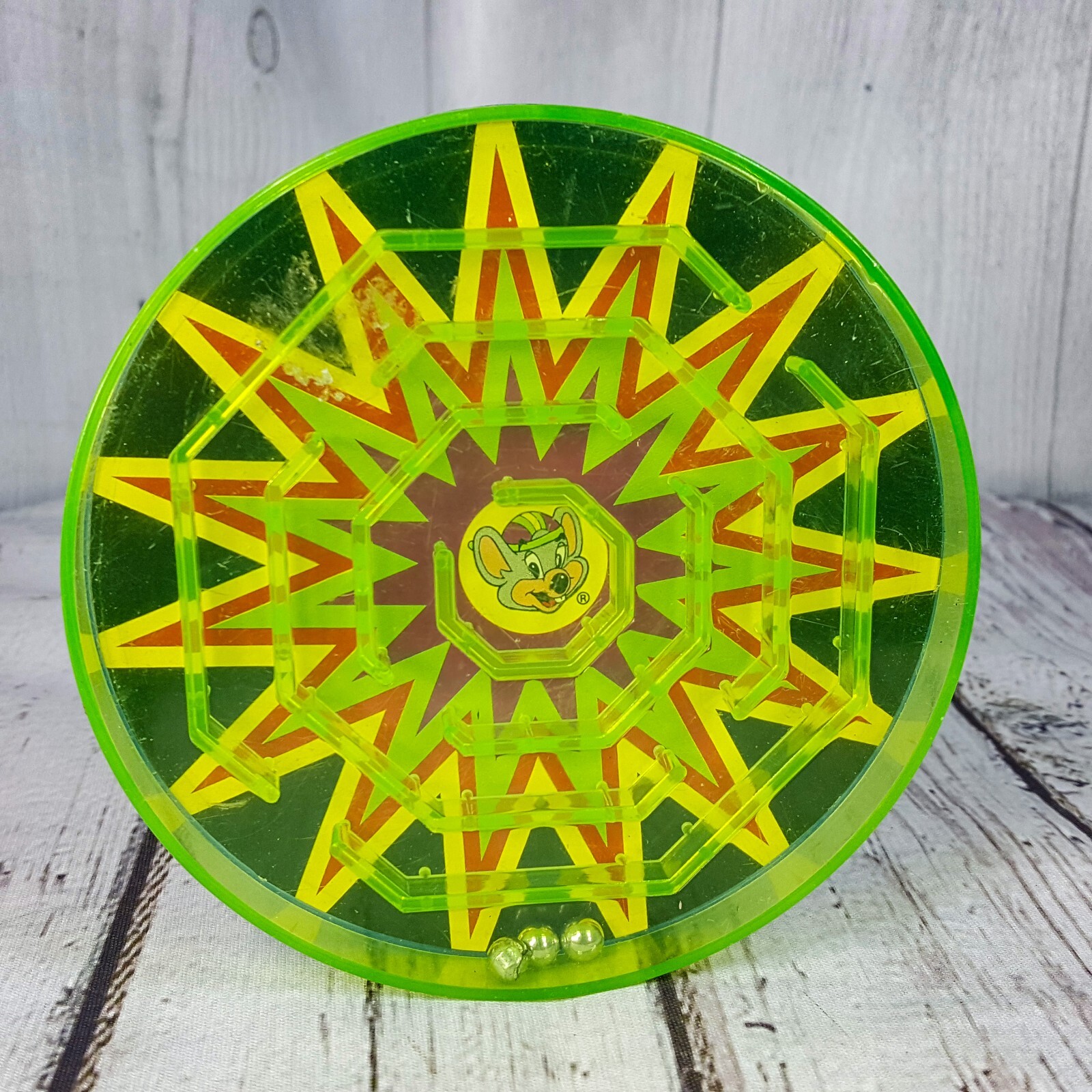 Vintage Chuck E Cheese Double Sided Game Ball in the Maze Puzzle 4.25″ Plastic