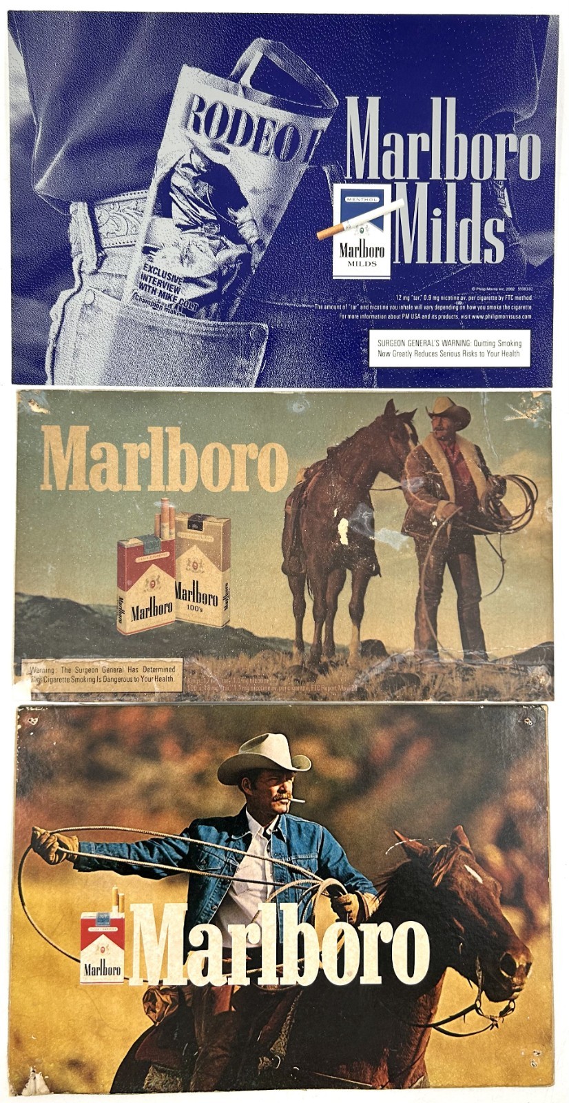 Vintage Lot of Three – (2) 1970’s & (1) 1990 Marlboro Cardboard Advertisements