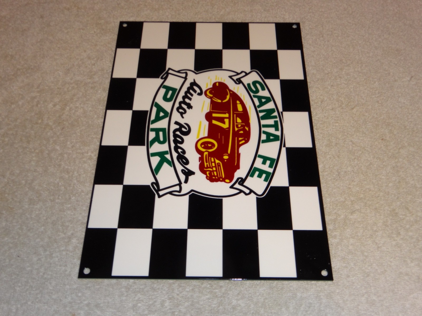 VINTAGE SANTA FE SPEEDWAY AUTO CAR, TRUCK RACES CHICAGO METAL GASOLINE OIL SIGN