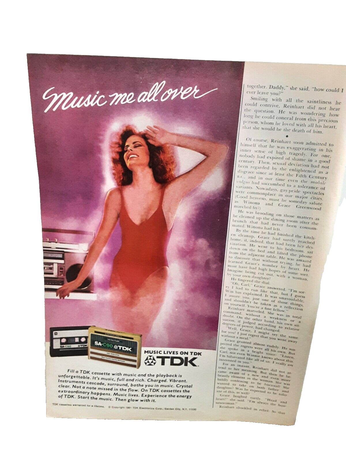 1981 TDK Cassette Music Me All Over Sexy Woman Original Print Ad 80s