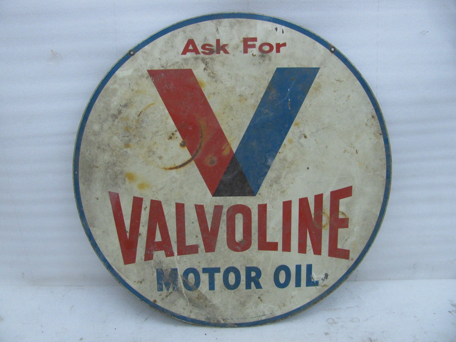 Genuine original Vintage ask for Valvoline Motor Oil Sign A-M Sign Co.