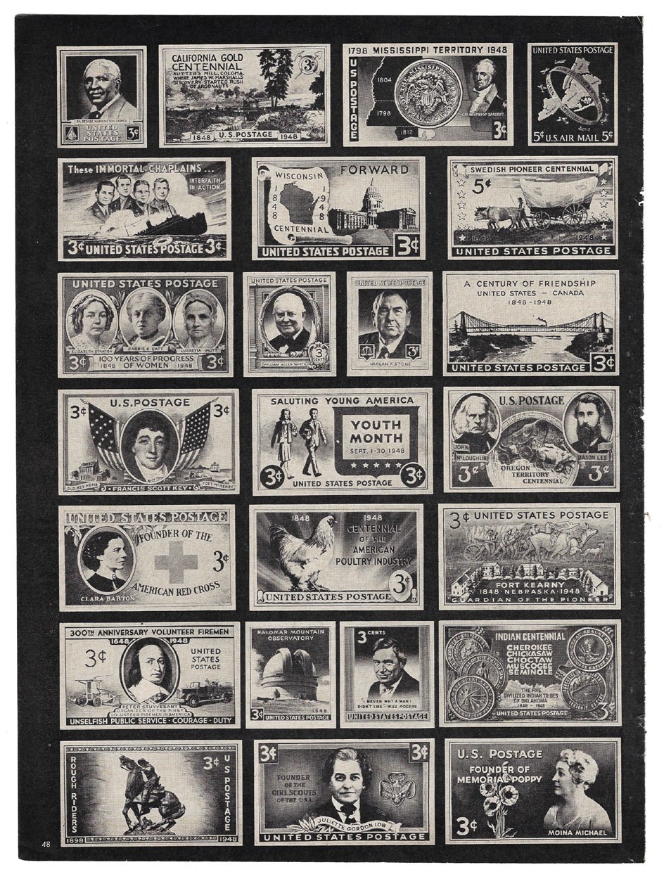 1948 POSTAGE STAMPS United States 3 cent- January 10 Original LIFE Magazine Page