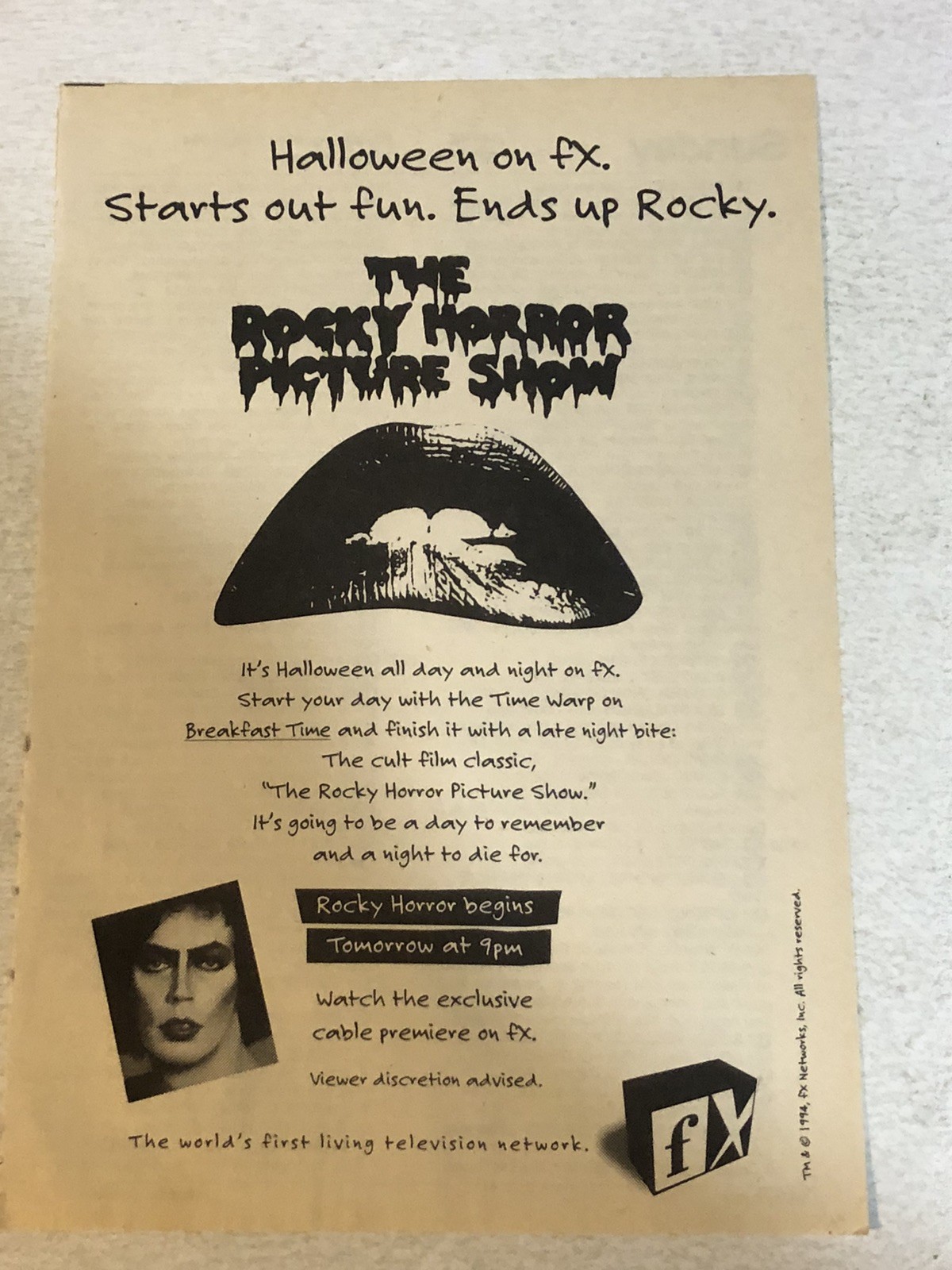 Rocky Horror Picture Show Print Ad Tim Curry Halloween On FX TPA12