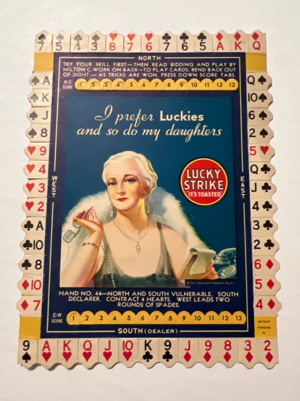 CIRCA 1930S LUCKY STRIKE CIGARETTES MILTON C. WORK ADVERTISING BRIDGE CARD 4″X6″
