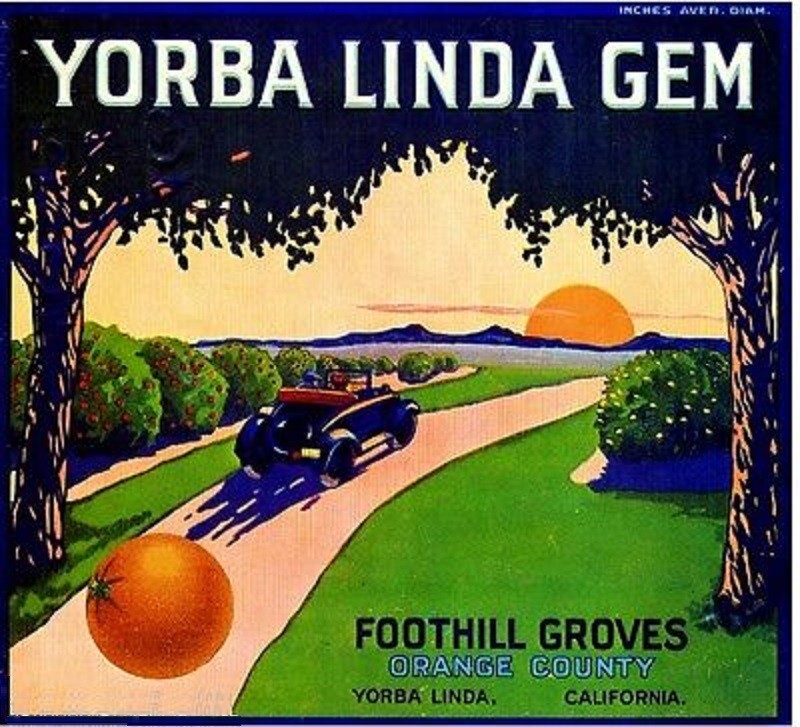 Yorba Linda Gem Brand Oranges Citrus Fruit Crate Label Vintage Art Print