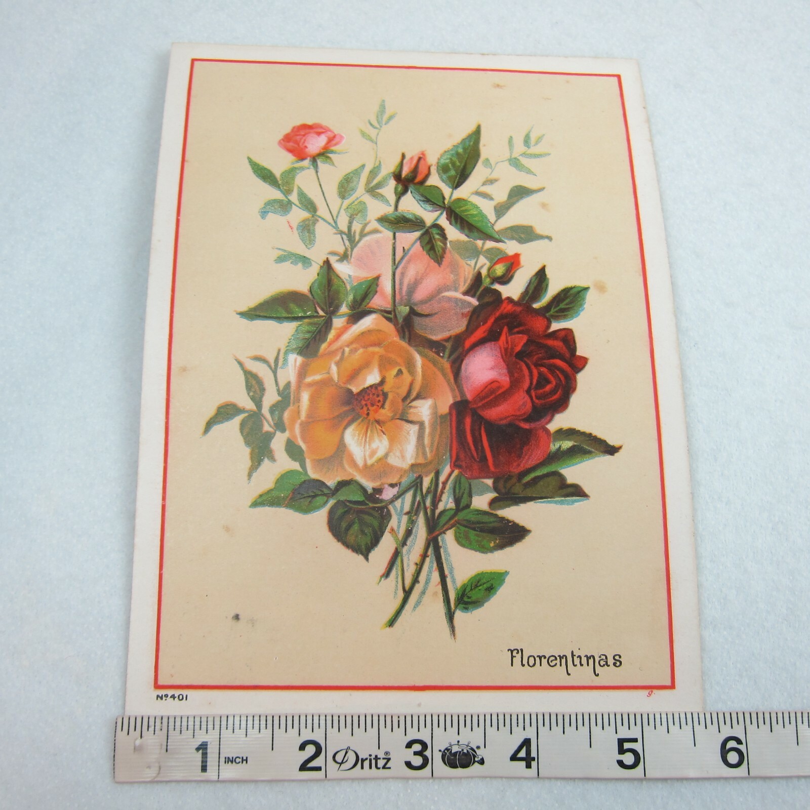 Antique Victorian Trade Card Flowers Florentina Red Pink Yellow Floral Bouquet