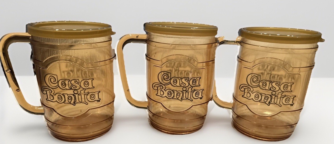 3 Casa Bonita Amber Plastic Root Beer Mug Denver Colorado Souvenir South Park