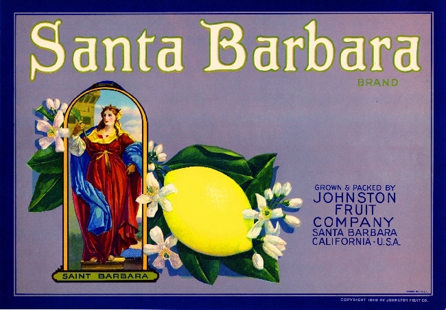 Santa Barbara Grey Version Lemon Citrus Fruit Crate Label Vintage Art Print