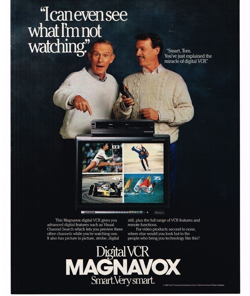 1987 Magnavox Digital VCR Tom Dick Smothers Brothers Vintage Print Ad