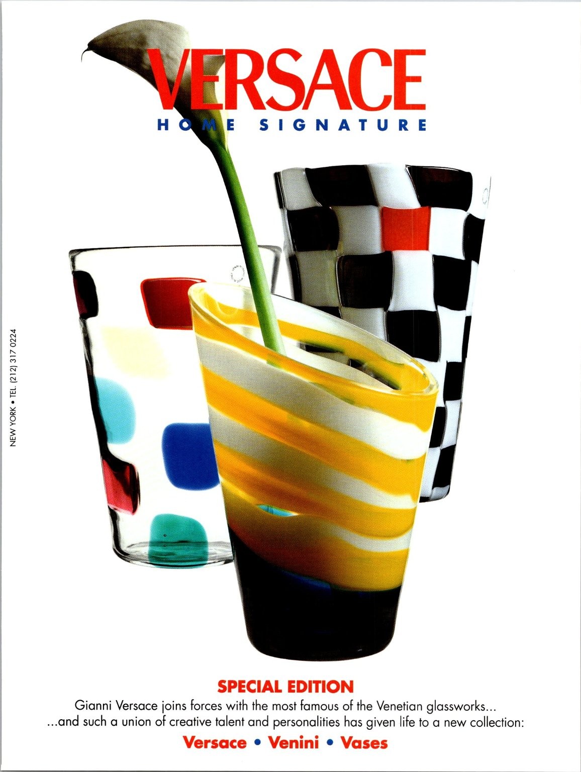 Versace Vintage Print Ad Poster Home Signature Venini Vases Glassware 1990s