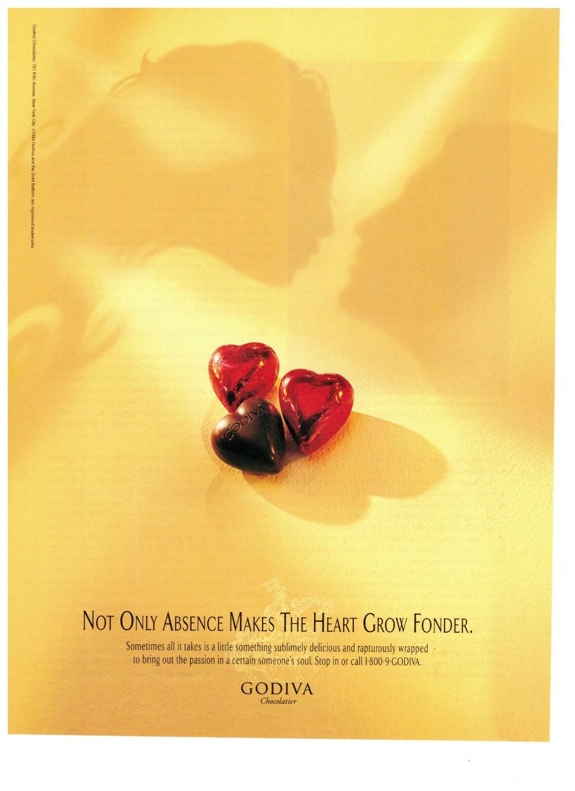 Godiva Absence Makes the Heart Chocolatier 1995 Vintage Print Ad