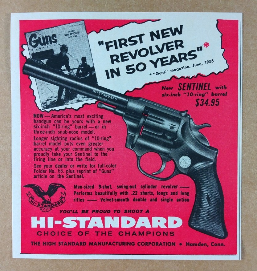 1956 Hi-Standard Sentinel .22 Revolver vintage print Ad