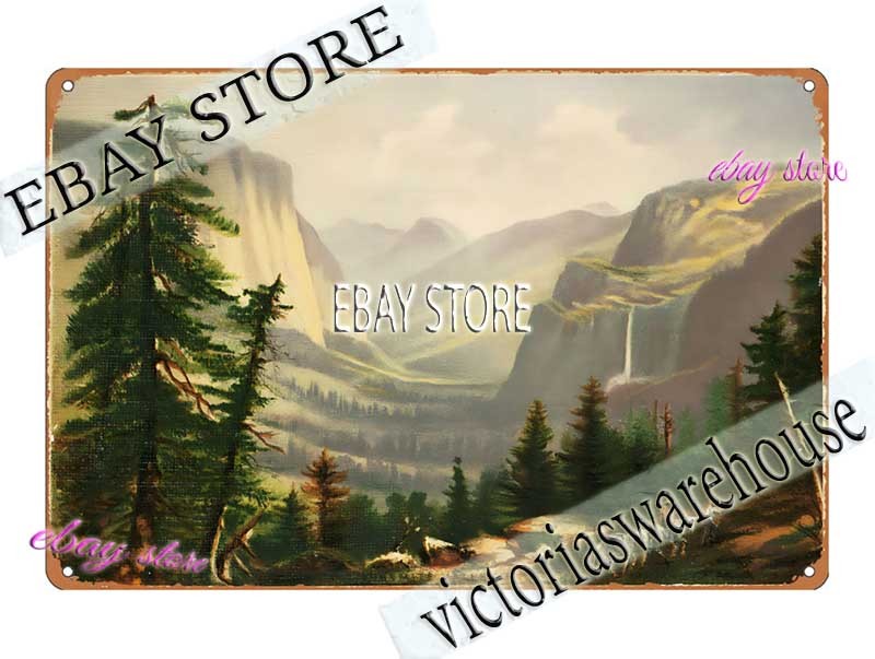 1860s Yosemite Valley Scenic Landscape Art Louis Prang Tin Sign decor