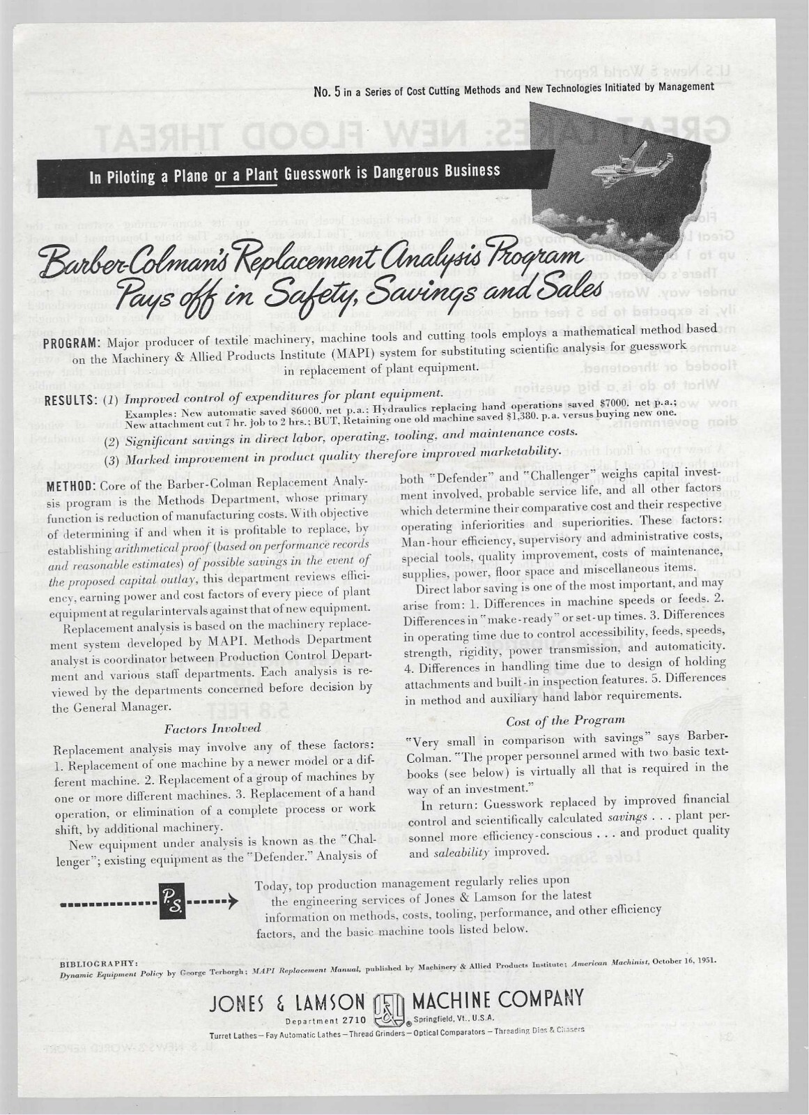Jones & Lamson Machine Company Springfield Vermont 1951 Vintage Print Ad