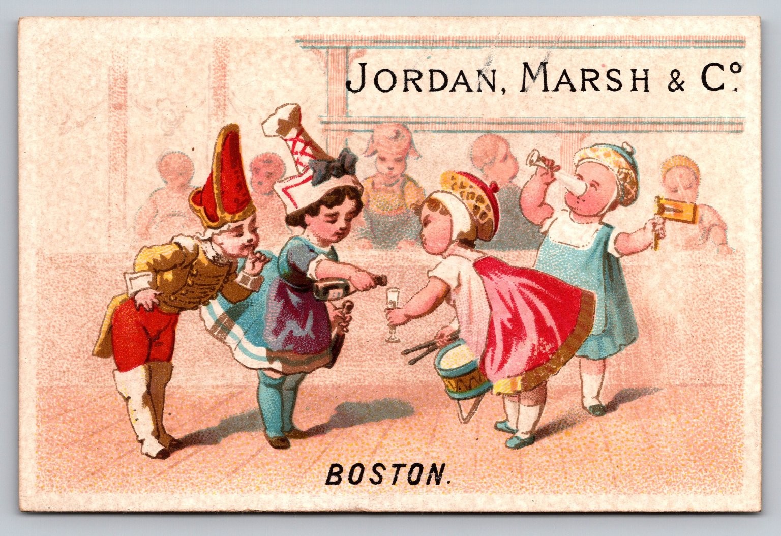 Victorian Jordan Marsh Boston Trade Card Children Music Celebration Chromo Ad