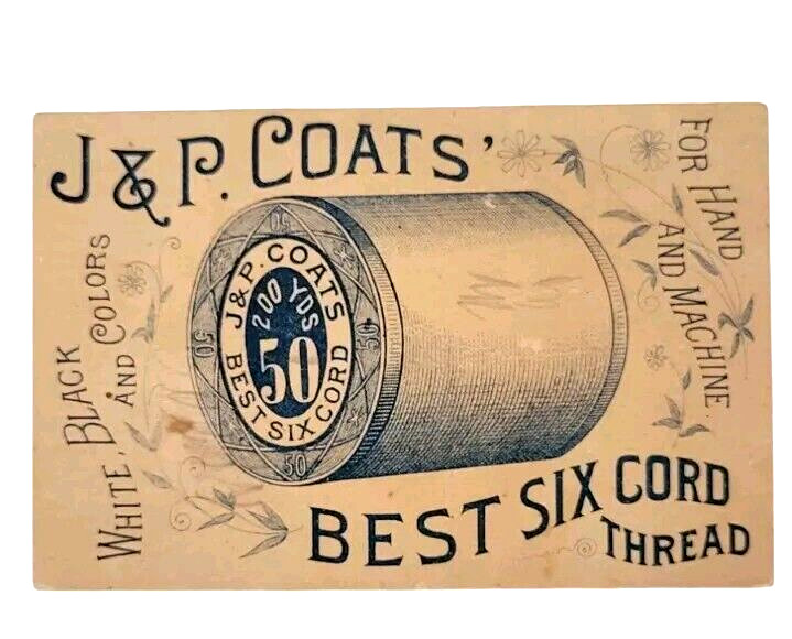1800s New York J & P Coats Six Cord Sewing Autumn Leaves Thread Ad Trade Card