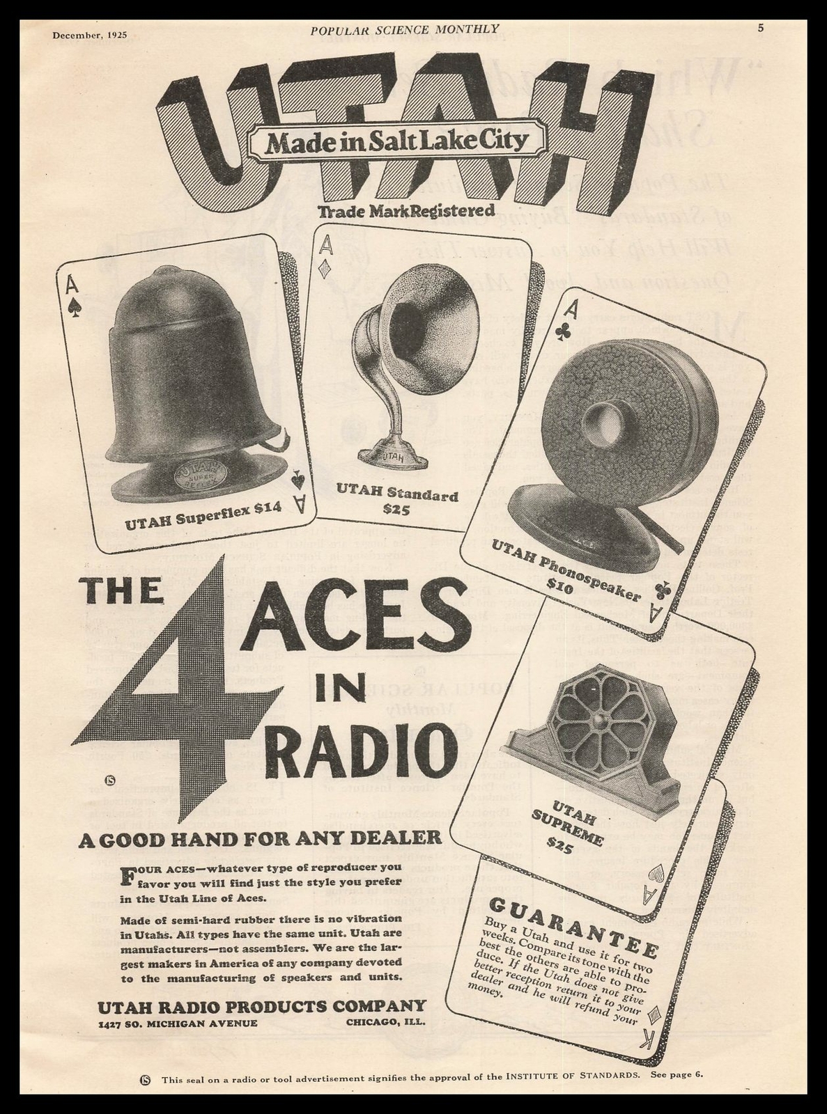 1925 Utah Radio Products Chicago Superflex Phonospeaker Supreme Vintage Print Ad