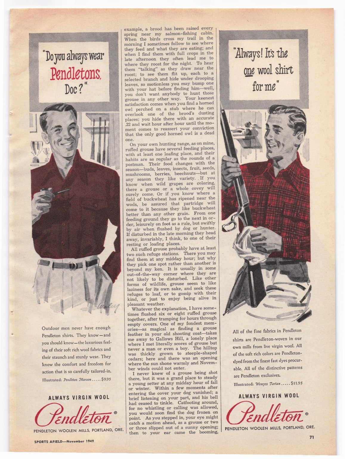 Pendleton Wool Shirt Magazine Ad 1949 Outdoor Wear Hunting