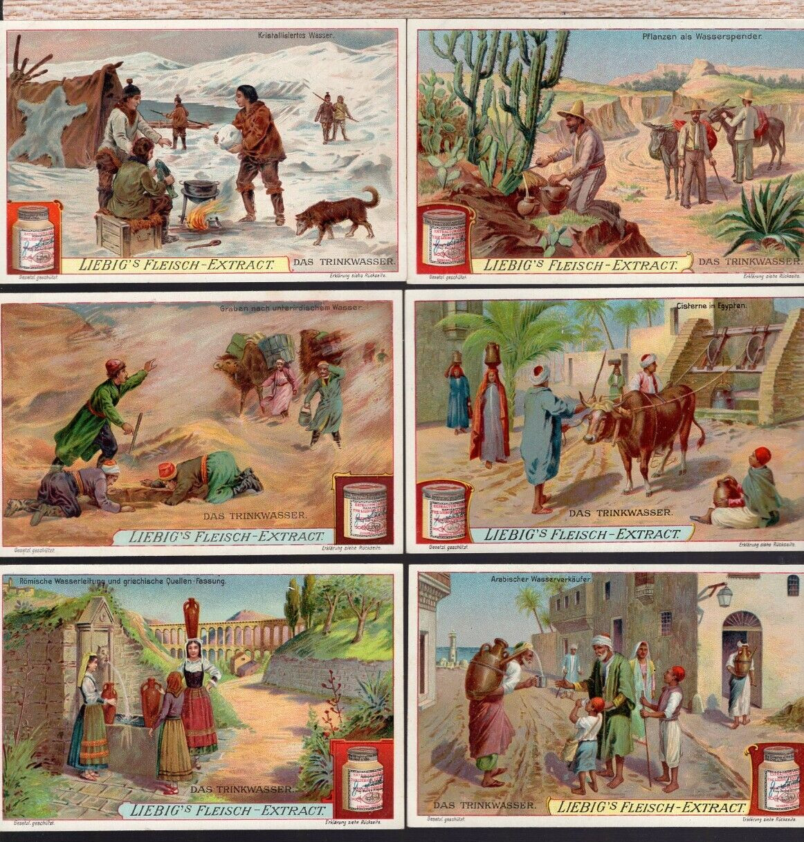 Liebig Fleisch Extract “Das Trinkwasser” Trade Cards. Complete Set Of 6.