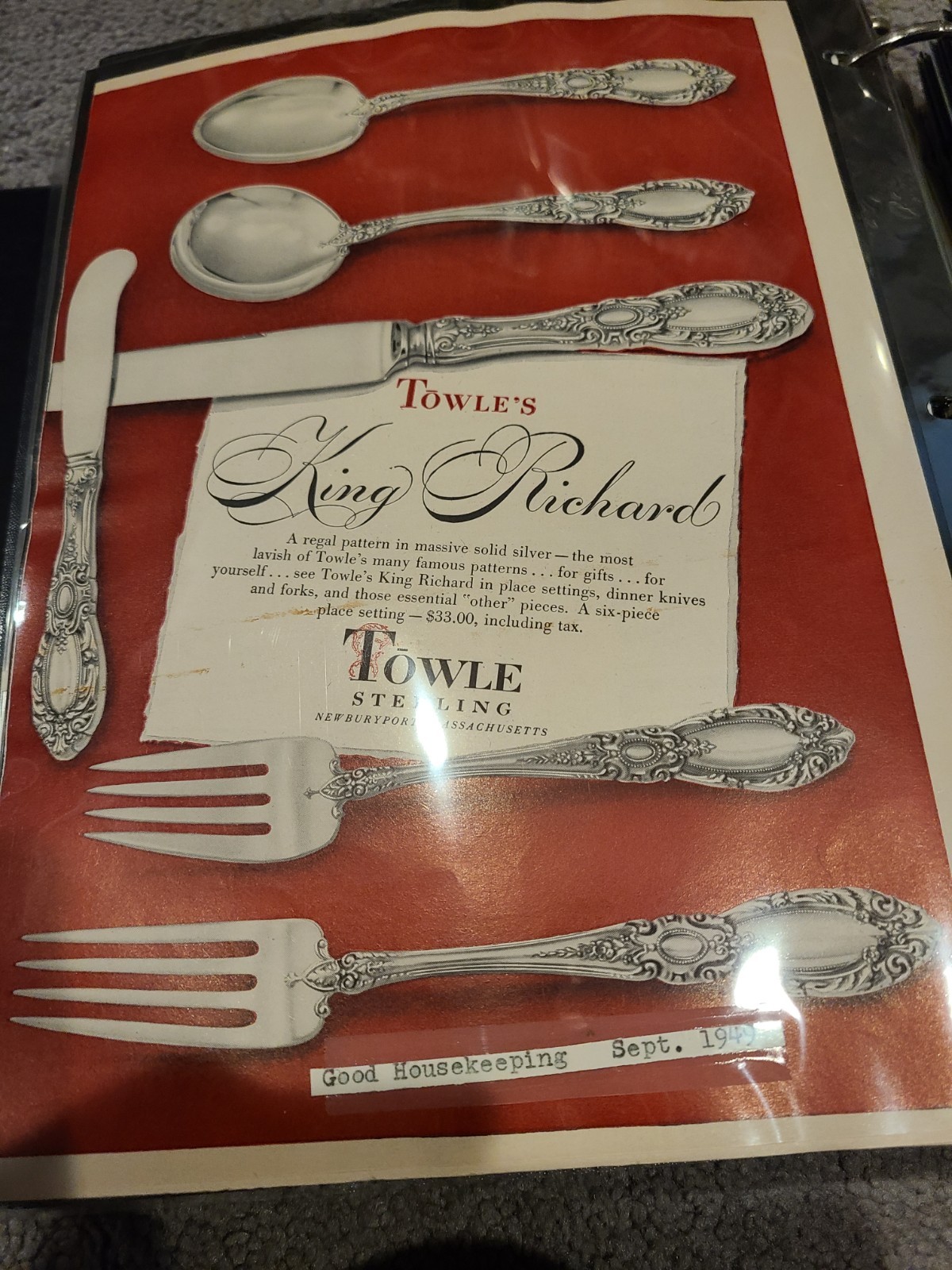 1949 Towle Sterling Silver King Richard Pattern silverware vintage Print Ad Lot