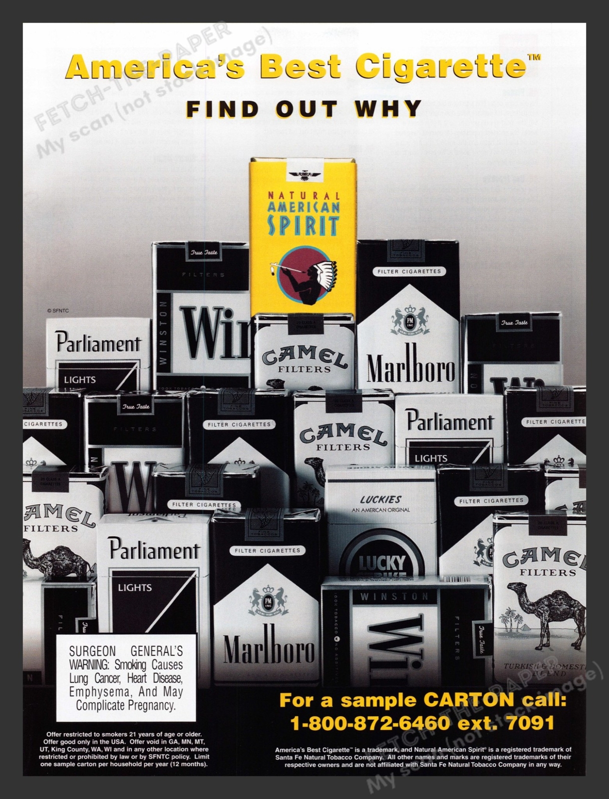 Natural American Spirit Cigarettes Yellow Carton 2000s Print Advertisement 2001