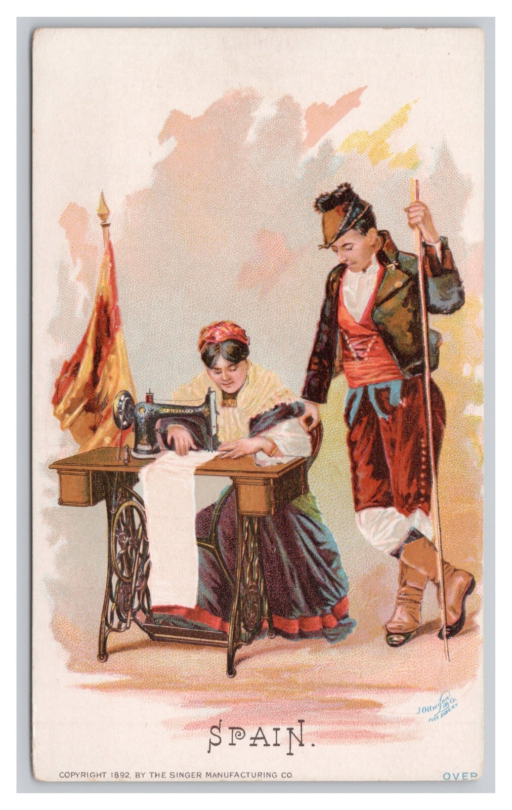 The Singer Manufacturing Co. SPAIN Vintage ©1892 Advertising Trade Card