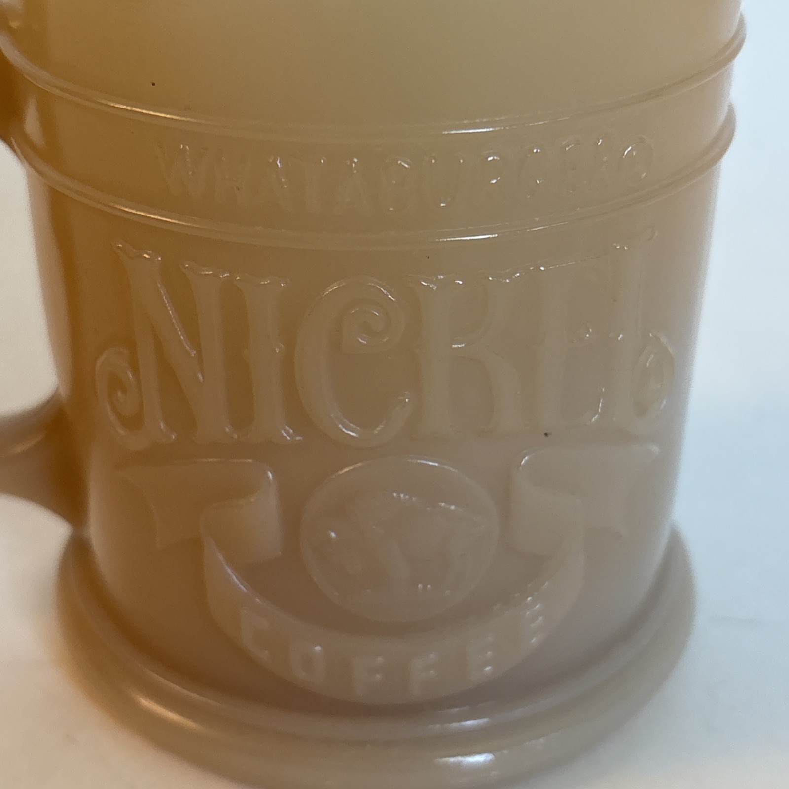 VTG Whataburger Mug 3 3/4″ Buffalo Nickel Coffee Butterscotch Pistol Grip USED