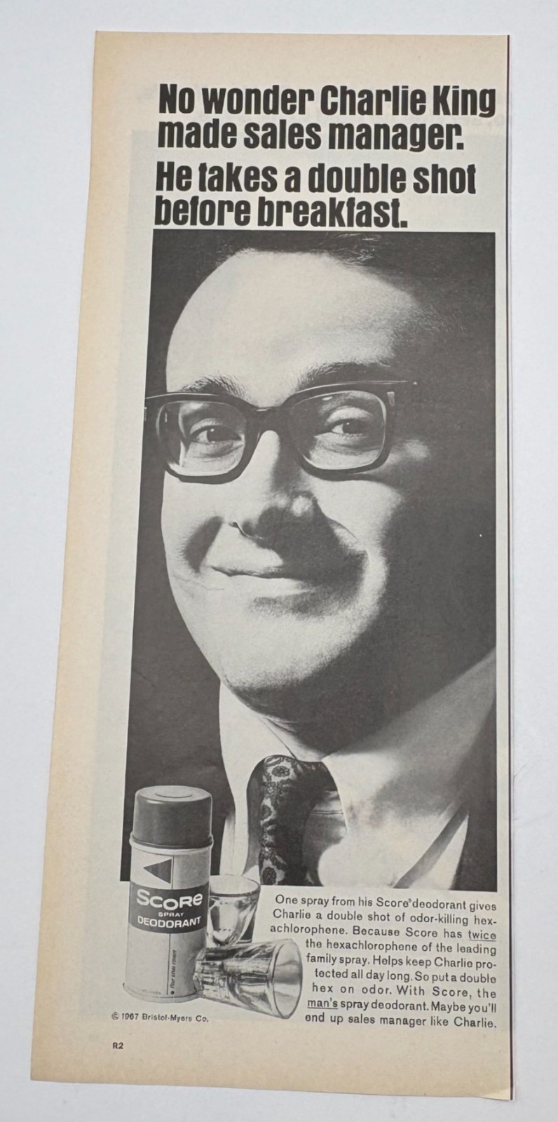 Score Spray Deodorant Vintage Print Ad 1960s Mens Hygiene Bristol Myers